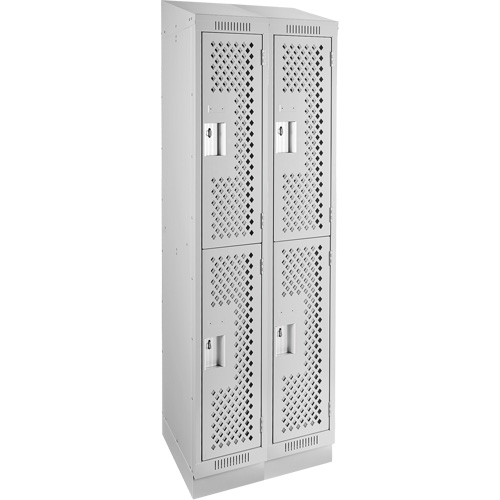 Clean Line Lockers, 2 -tier, Bank of 2, 24" x 15" x 82", Steel, Grey, Rivet (Assembled), Perforated Waymarc Industries Inc