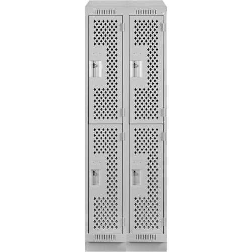 Clean Line Lockers, 2 -tier, Bank of 2, 24" x 15" x 82", Steel, Grey, Rivet (Assembled), Perforated Waymarc Industries Inc