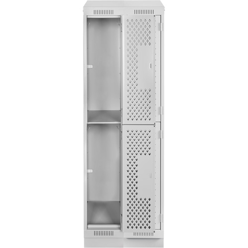 Clean Line Lockers, 2 -tier, Bank of 2, 24" x 15" x 82", Steel, Grey, Rivet (Assembled), Perforated Waymarc Industries Inc