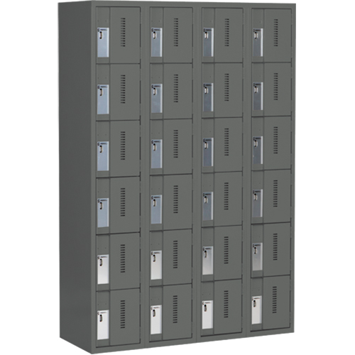 Concorde Heavy-Duty Lockers, 6 -tier, Bank of 4, 48" x 18" x 72", Steel, Charcoal, Welded (Assembled) Waymarc Industries Inc