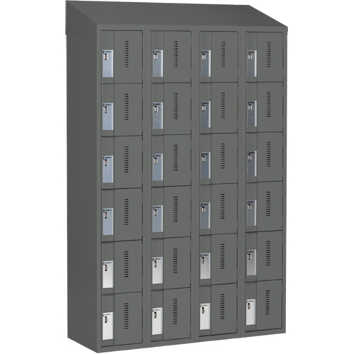 Concorde Heavy-Duty Lockers, 6 -tier, Bank of 4, 48" x 18" x 78", Steel, Charcoal, Welded (Assembled) Waymarc Industries Inc