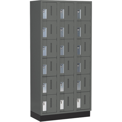 Concorde Heavy-Duty Lockers, 6 -tier, Bank of 3, 36" x 18" x 76", Steel, Charcoal, Welded (Assembled) Waymarc Industries Inc