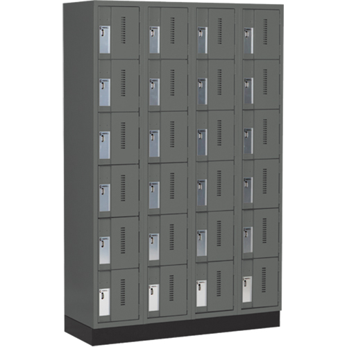 Concorde Heavy-Duty Lockers, 6 -tier, Bank of 4, 48" x 18" x 76", Steel, Charcoal, Welded (Assembled) Waymarc Industries Inc