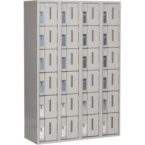 Concorde Heavy-Duty Lockers, 6 -tier, Bank of 4, 48" x 18" x 72", Steel, Grey, Welded (Assembled) Waymarc Industries Inc
