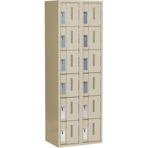 Concorde Heavy-Duty Lockers, 6 -tier, Bank of 2, 24" x 18" x 72", Steel, Beige, Welded (Assembled) Waymarc Industries Inc