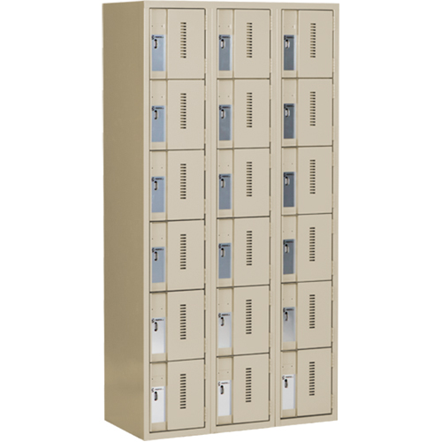 Concorde Heavy-Duty Lockers, 6 -tier, Bank of 3, 36" x 18" x 72", Steel, Beige, Welded (Assembled) Waymarc Industries Inc