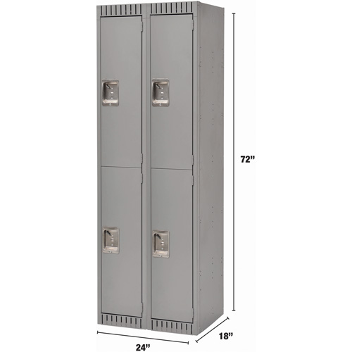 Lockers, 2 -tier, Bank of 2, 24" x 18" x 72", Steel, Grey, Rivet (Assembled) Waymarc Industries Inc