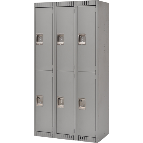 Casiers, 2 niveaux, Bloc de 3, 36" x 18" x 72", Acier, Gris, D&eacute;mont&eacute; Waymarc Industries Inc