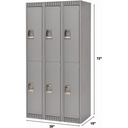 Casiers, 2 niveaux, Bloc de 3, 36" x 18" x 72", Acier, Gris, D&eacute;mont&eacute; Waymarc Industries Inc