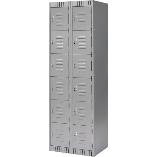 Lockers, 6 -tier, Bank of 2, 24" x 18" x 72", Steel, Grey, Knocked Down Waymarc Industries Inc