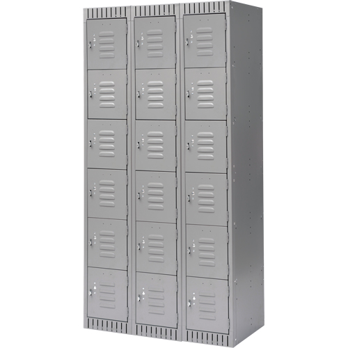 Lockers, 6 -tier, Bank of 3, 36" x 18" x 72", Steel, Grey, Knocked Down Waymarc Industries Inc