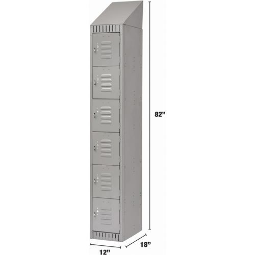 Lockers, 6 -tier, 12" x 18" x 82", Steel, Grey, Knocked Down Waymarc Industries Inc