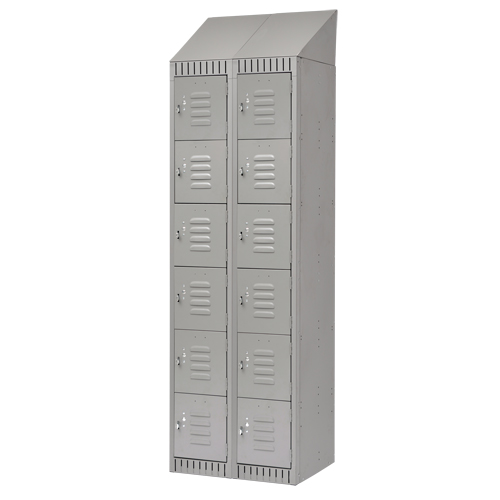 Lockers, 6 -tier, Bank of 2, 24" x 18" x 82", Steel, Grey, Knocked Down Waymarc Industries Inc