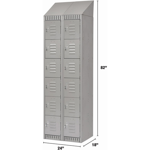 Lockers, 6 -tier, Bank of 2, 24" x 18" x 82", Steel, Grey, Knocked Down Waymarc Industries Inc