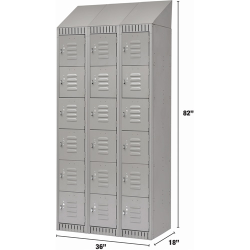 Lockers, 6 -tier, Bank of 3, 36" x 18" x 82", Steel, Grey, Knocked Down Waymarc Industries Inc