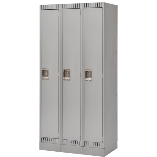Lockers, Bank of 3, 36" x 18" x 76", Steel, Grey, Knocked Down Waymarc Industries Inc