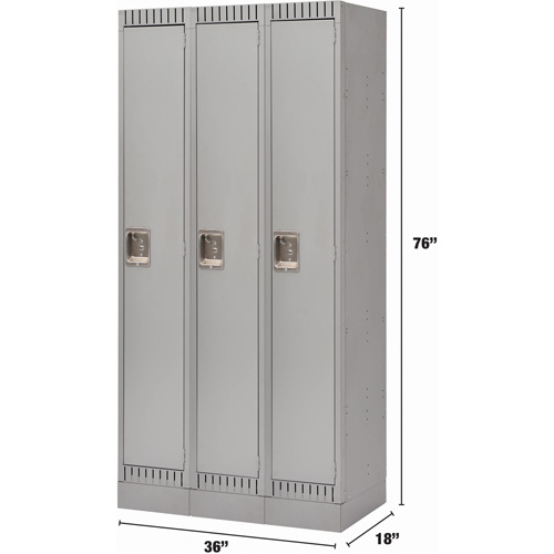 Lockers, Bank of 3, 36" x 18" x 76", Steel, Grey, Knocked Down Waymarc Industries Inc