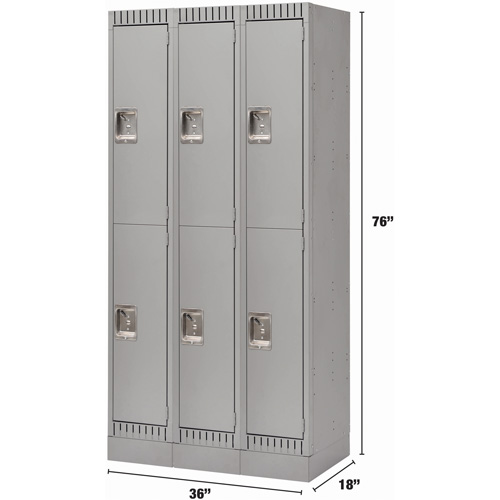 Lockers, 2 -tier, Bank of 3, 36" x 18" x 76", Steel, Grey, Knocked Down Waymarc Industries Inc