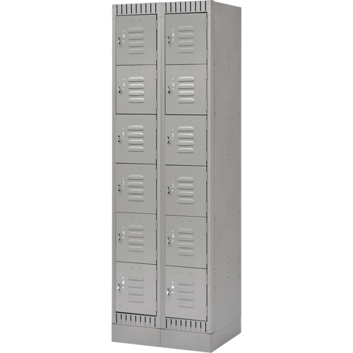 Lockers, 6 -tier, Bank of 2, 24" x 18" x 76", Steel, Grey, Knocked Down Waymarc Industries Inc
