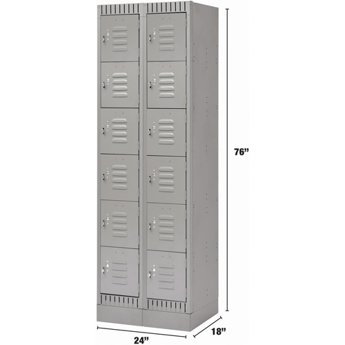 Lockers, 6 -tier, Bank of 2, 24" x 18" x 76", Steel, Grey, Knocked Down Waymarc Industries Inc