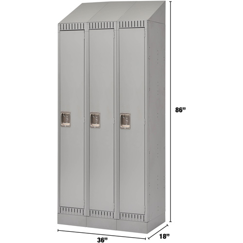 Lockers, Bank of 3, 36" x 18" x 86", Steel, Grey, Knocked Down Waymarc Industries Inc
