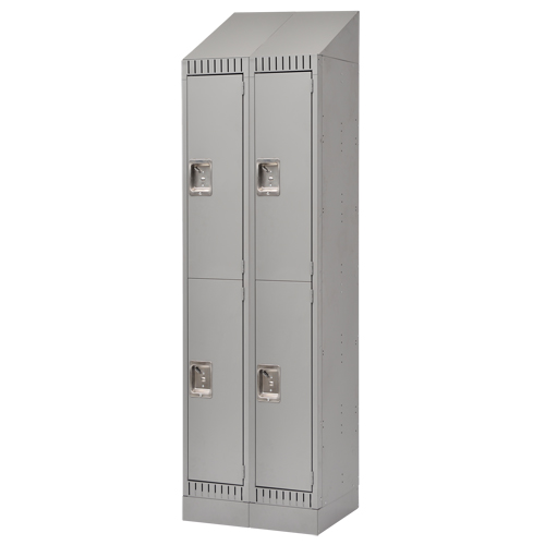 Assembled Lockers, 2 -tier, Bank of 2, 24" x 18" x 72", Steel, Grey, Rivet (Assembled) Waymarc Industries Inc