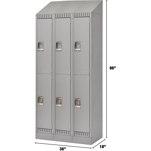 Lockers, 2 -tier, Bank of 3, 36" x 18" x 86", Steel, Grey, Knocked Down Waymarc Industries Inc