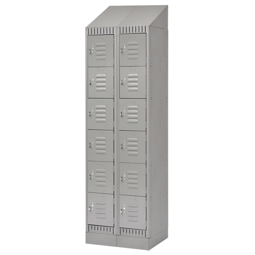 Lockers, 6 -tier, Bank of 2, 24" x 18" x 86", Steel, Grey, Knocked Down Waymarc Industries Inc