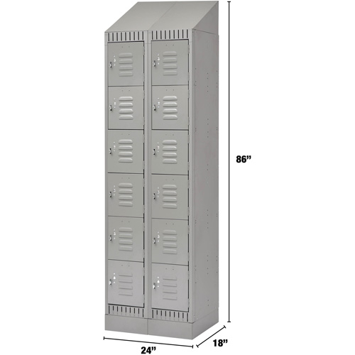 Lockers, 6 -tier, Bank of 2, 24" x 18" x 86", Steel, Grey, Knocked Down Waymarc Industries Inc