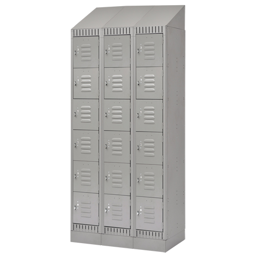Lockers, 6 -tier, Bank of 3, 36" x 18" x 86", Steel, Grey, Knocked Down Waymarc Industries Inc