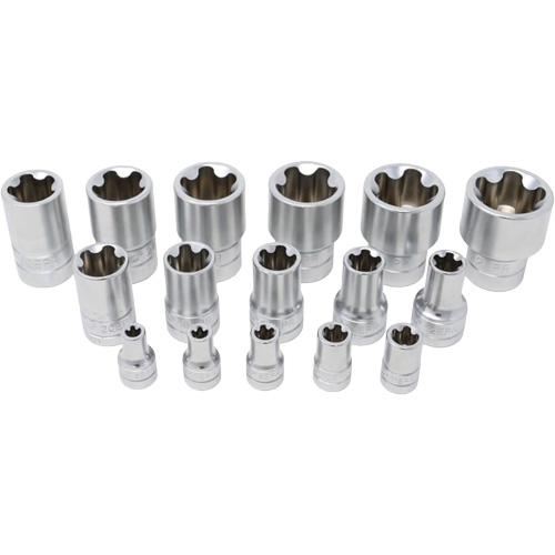 5-Point EPR Torx Socket Set, 16 Pieces, 1/4"/3/8"/1/2" Drive Size Waymarc Industries Inc