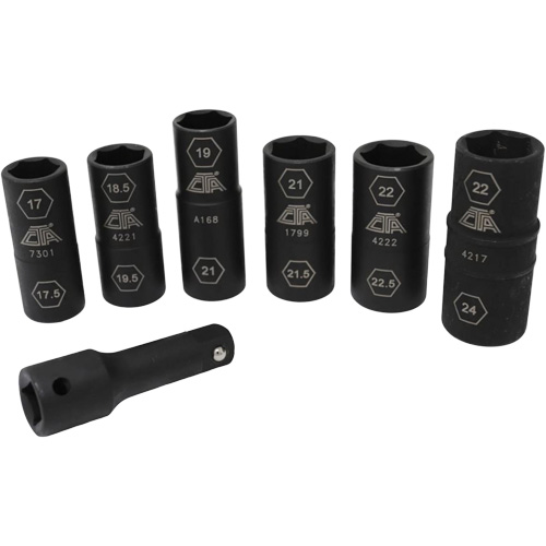 Jeu de demi-douilles r&eacute;versibles m&eacute;triques, 7 Mcx, Chocs, Prise de 1/2", Profond Waymarc Industries Inc