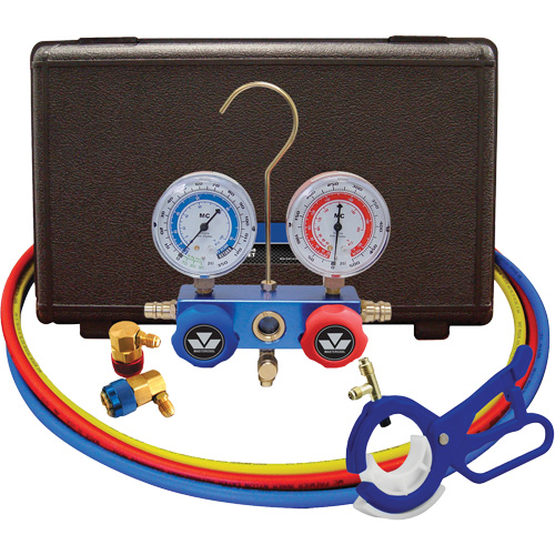 Automotive R134A 2-Way Manifold Gauge Set with 3-In-1 Side Mount Can Tap Valve Waymarc Industries Inc