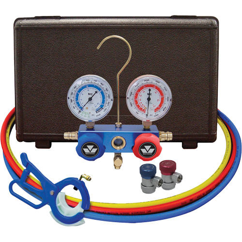 Jeu de manom&egrave;tres collecteurs pour automobile avec coupleurs manuels et robinet perce-canette lat&eacute;rale 3-in-1 Waymarc Industries Inc