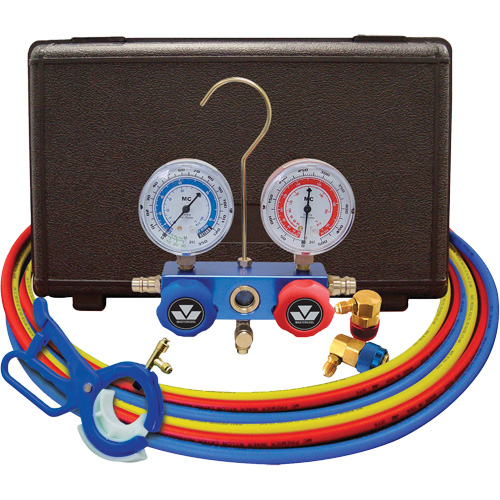 Jeu de manom&egrave;tres collecteurs pour automobile avec coupleurs et robinet perce-canette lat&eacute;rale 3 en 1 Waymarc Industries Inc