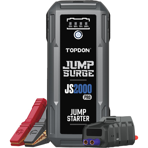 D&eacute;marreur de secours, banque d'alimentation et lampe de poche JumpSurge2000Pro &agrave; 2500 A de pointe Waymarc Industries Inc