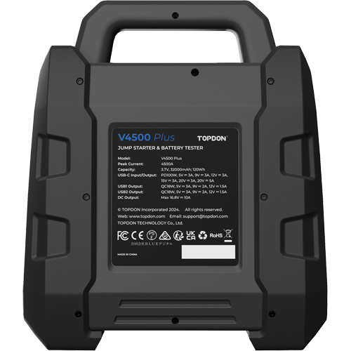 V4500 2-en-1: d&eacute;marreur de secours de 4500 A de pointe, batterie & testeur de syst&egrave;me Waymarc Industries Inc