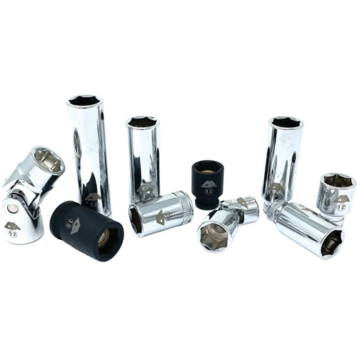 Jeu de douilles chrom&eacute;es avec rail, 10 Morceaux, Prise de 1/4"/3/8" Waymarc Industries Inc