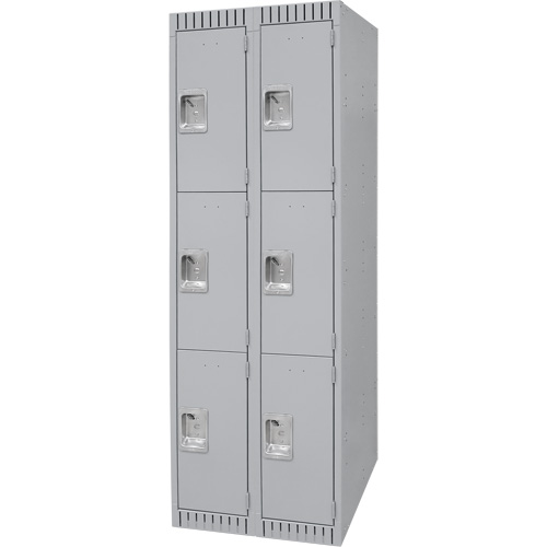 Lockers, 3 -tier, Bank of 2, 24" x 18" x 72", Steel, Grey, Knocked Down Waymarc Industries Inc