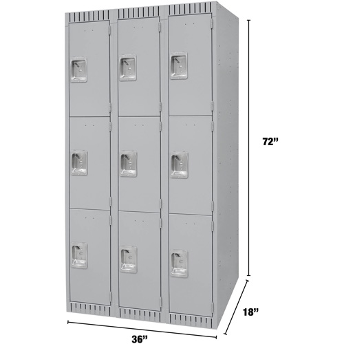 Casiers, 3 niveaux, Bloc de 3, 36" x 18" x 72", Acier, Gris, D&eacute;mont&eacute; Waymarc Industries Inc
