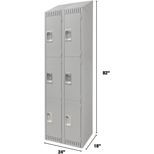 Lockers, 3 -tier, Bank of 2, 24" x 18" x 82", Steel, Grey, Knocked Down Waymarc Industries Inc