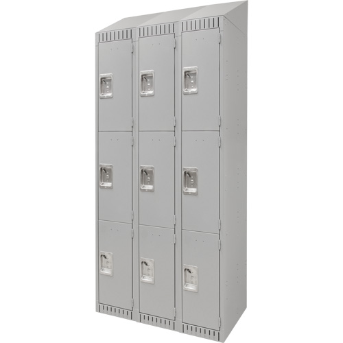 Lockers, 3 -tier, Bank of 3, 36" x 18" x 82", Steel, Grey, Knocked Down Waymarc Industries Inc