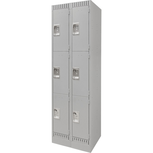 Lockers, 3 -tier, Bank of 2, 24" x 18" x 76", Steel, Grey, Knocked Down Waymarc Industries Inc