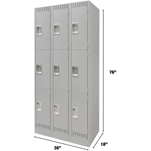 Casiers, 3 niveaux, Bloc de 3, 36" x 18" x 76", Acier, Gris, D&eacute;mont&eacute; Waymarc Industries Inc
