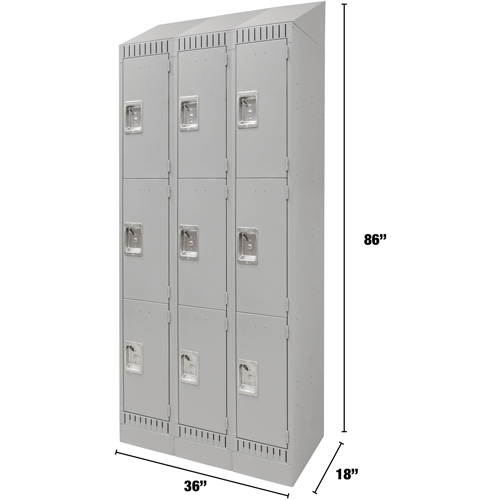 Casiers, 3 niveaux, Bloc de 3, 36" x 18" x 86", Acier, Gris, D&eacute;mont&eacute; Waymarc Industries Inc