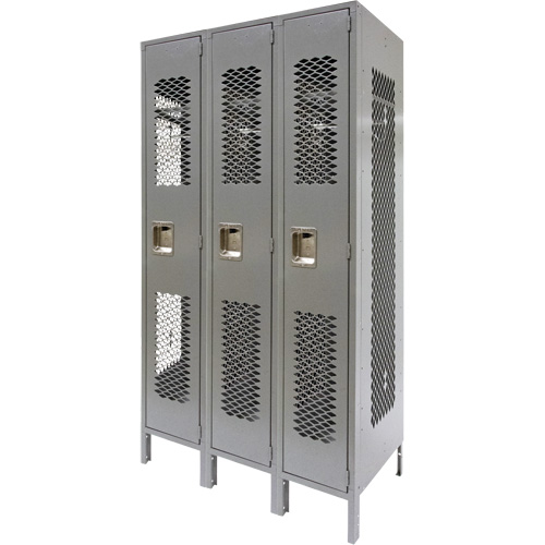 Vented Lockers, Bank of 3, 36" x 18" x 78", Steel, Grey, Knocked Down, Perforated Waymarc Industries Inc