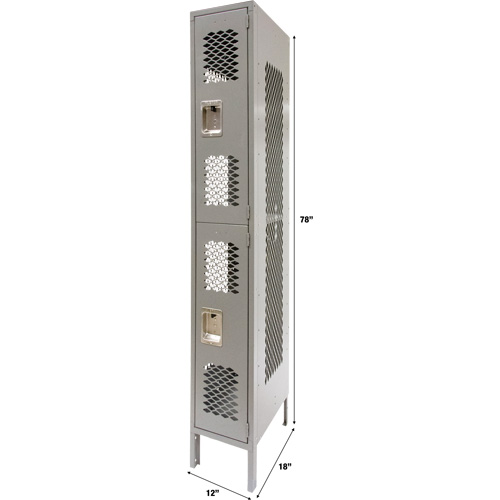 Casiers ventil&eacute;s, 2 niveaux, 12" x 18" x 78", Acier, Gris, D&eacute;mont&eacute;, Perfor&eacute; Waymarc Industries Inc