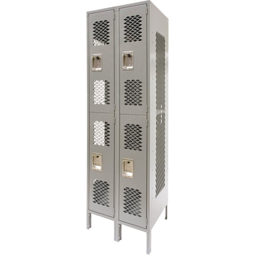 Vented Lockers, 2 -tier, Bank of 2, 24" x 18" x 78", Steel, Grey, Knocked Down, Perforated Waymarc Industries Inc