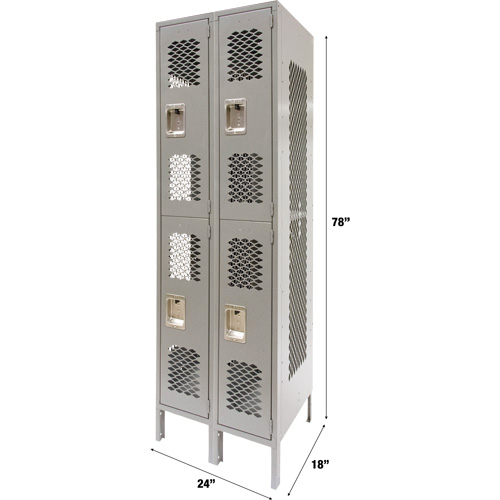 Vented Lockers, 2 -tier, Bank of 2, 24" x 18" x 78", Steel, Grey, Knocked Down, Perforated Waymarc Industries Inc