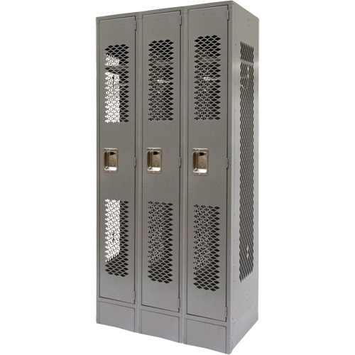 Casiers ventil&eacute;s, Bloc de 3, 36" x 18" x 78", Acier, Gris, D&eacute;mont&eacute;, Perfor&eacute; Waymarc Industries Inc